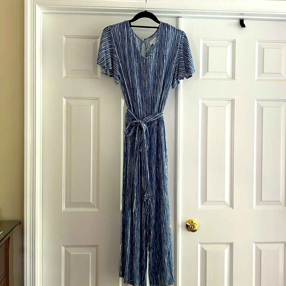 Mud pie blue and white striped jumpsuit